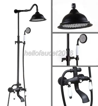 

Black Oil Rubbed Brass Finish Bathroom Rain Shower Faucet Set Wall Mounted Dual Ceramic Handle Bathtub Mixer Taps lhg642