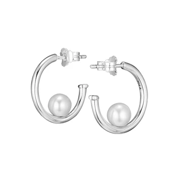 

CKK Contemporary Pearls Hoop Earrings 925 Sterling Silver Earrings Original Jewelry Making For Women Anniversary Gift