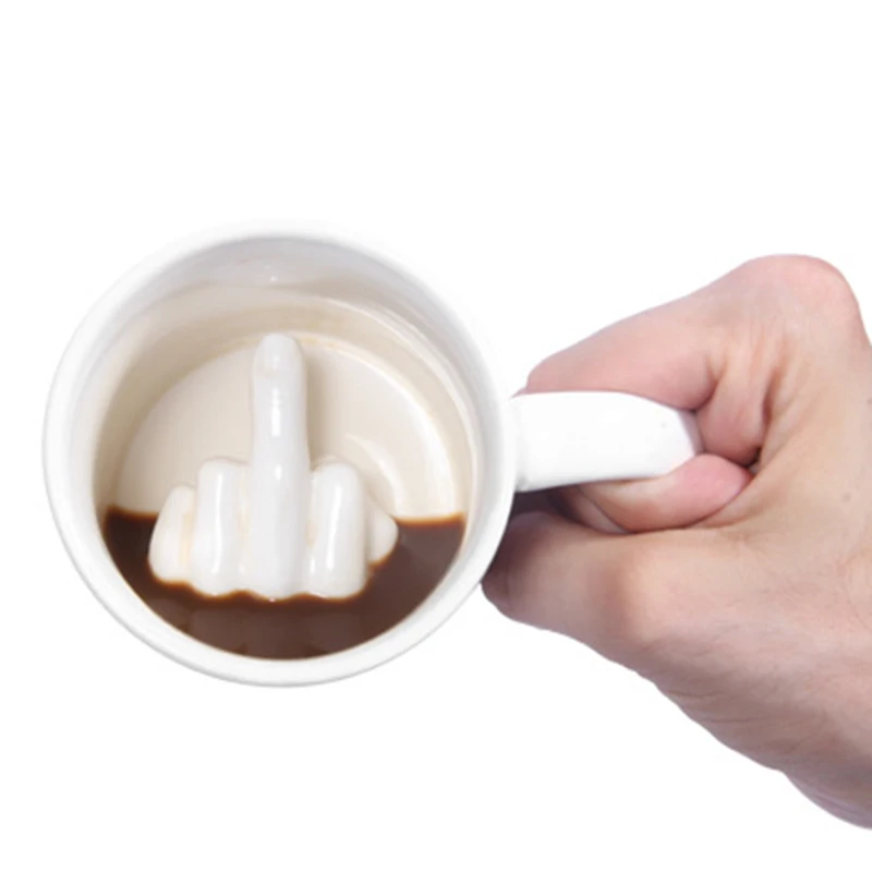 Креативная белая чашка среднего пальца, новинка, чашка для смешивания кофе, молока, смешная керамическая чашка, достаточно вместительная чашка для воды