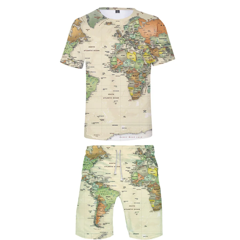 Cool WORLD MAP Cool Harajuku Fashion New Arrival 3D Streetwear two piece set O-neck tshirt and shorts Map accessories Men's Set Cool WORLD MAP Cool Harajuku Fashion New Arrival 3D Streetwear two piece set O-neck tshirt and shorts Map accessories Men's Set
