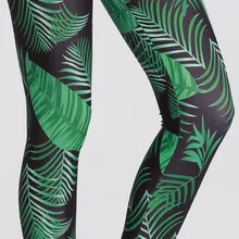 Женские Печатные Активные Тренировки Леггинсы облегающие стрейч-Колготки для плавания спортивные Леггинсы для бега темно с принтом зеленый лист
