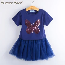 L’humour Ours Filles De Mode Ensembles de Vêtements de Marque Filles Vêtements Enfants Vêtements Ensembles Papillon de Bande Dessinée T-Shirts + Robe 2 Pcs Costumes