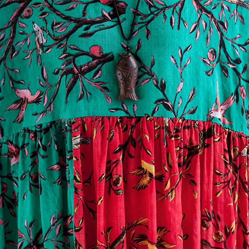 Женское летнее пляжное платье с разноцветными цветочными птицами, с принтом, с высокой талией, длинное платье, плиссированное, с коротким