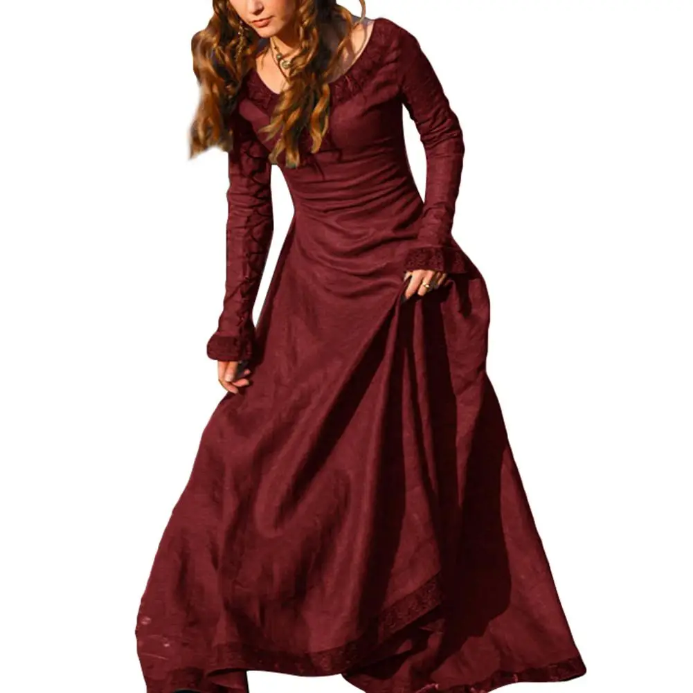 Дешево 2018 классические Для женщин Винтаж средневековой платье Косплэй костюм принцессы Ренессанс Готический Платье Moda Feminina пол Длина платье