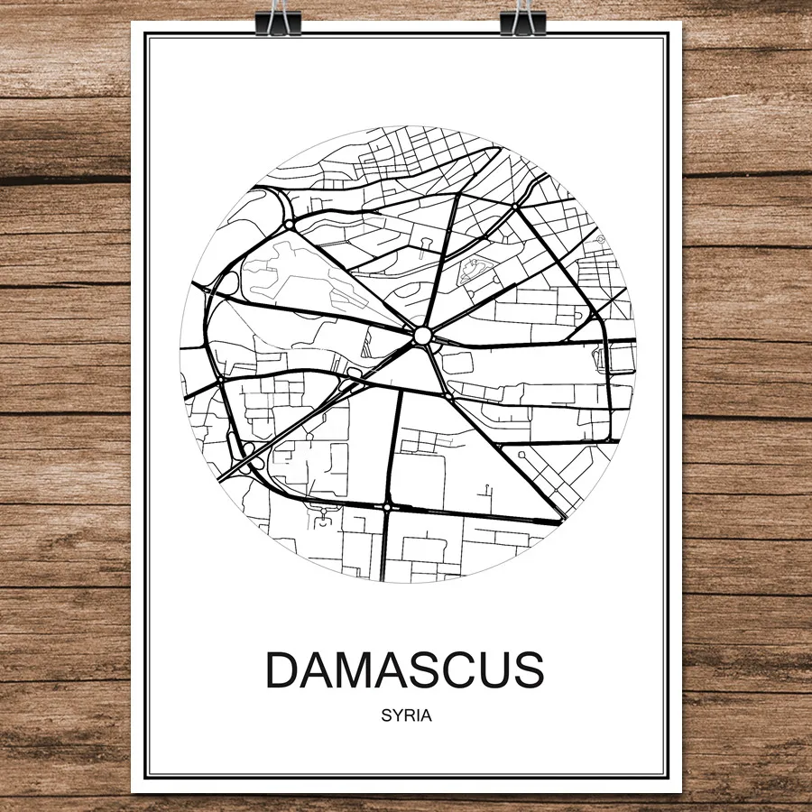 

DAMASCUS Syria Famous World City Street Map Print Poster Abstract Coated Paper Cafe Living Room Home Decoration Wall Sticker