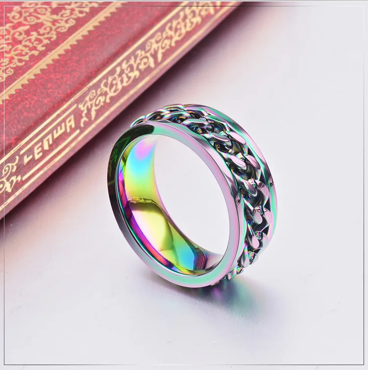 Модные крутые красочный Титан стальные кольца Domineering Chain мужские вечерние кольца тонкой работы вращающиеся кольца для мужчин