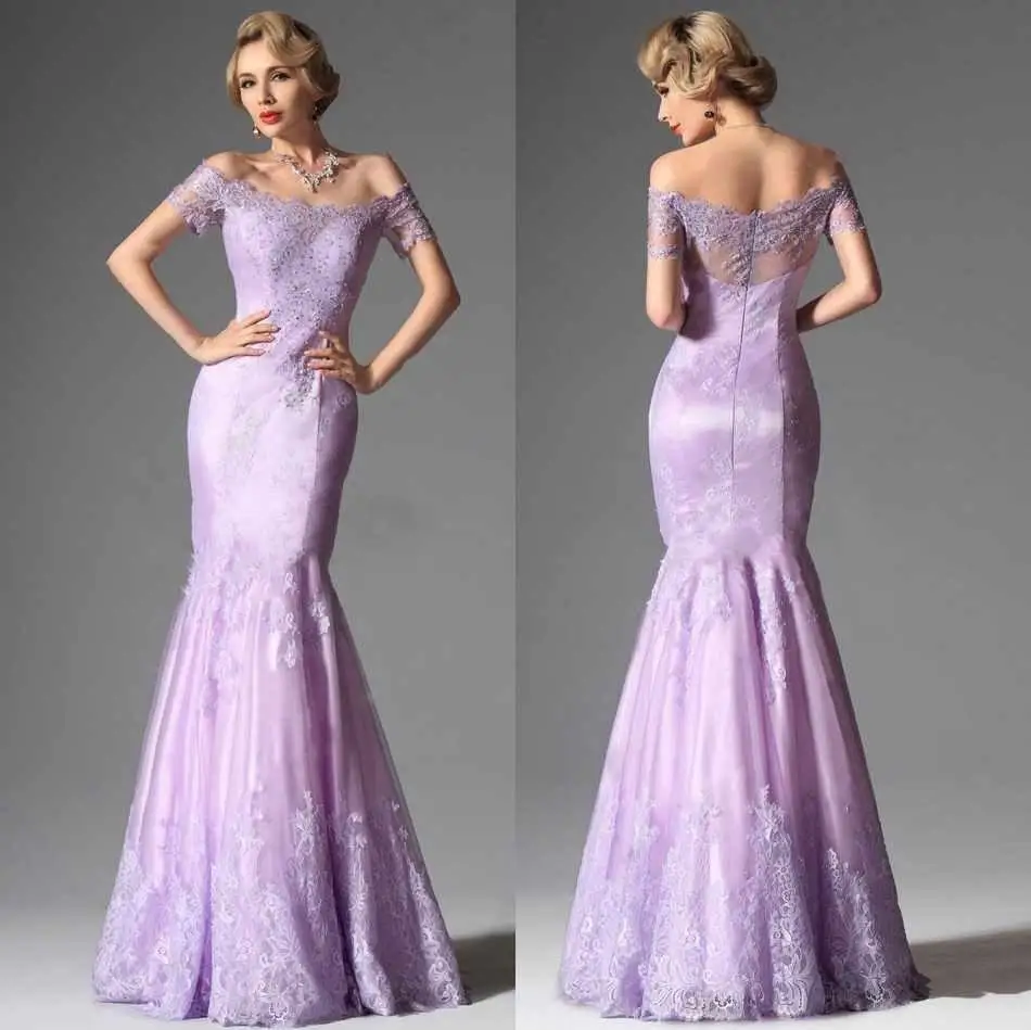 Mermaid Off shoulder Short Sleeves Appliques Custom Floor Length Lavender Lace Wedding Dresses 2016 New Garden Bridal Gowns