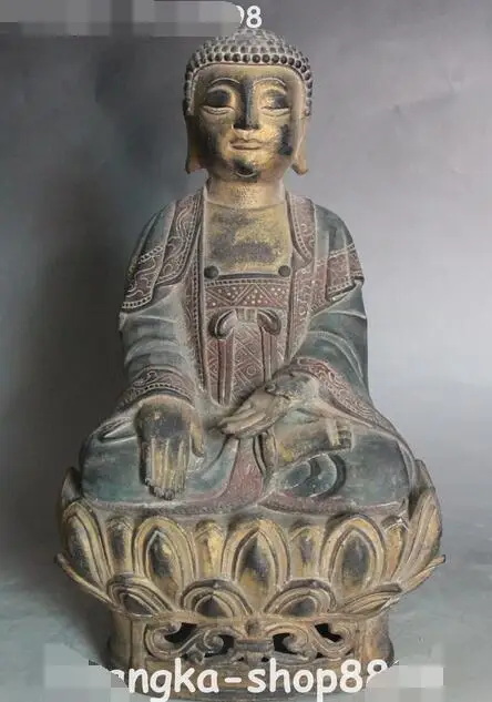 

Old Tibet Bronze Painting Seat Lotus Shakyamuni Sakyamuni Amitabha Buddha Statue