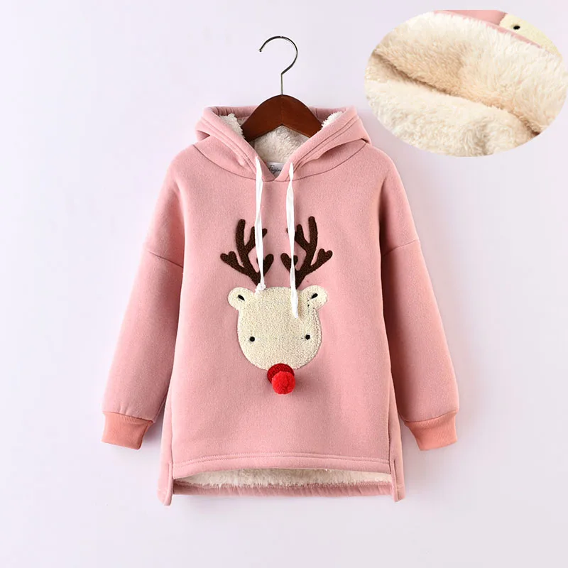 BibiCola Girls Coats Jackets Plus Cashmere 2018 Winter Children Outerwear for Kids Clothes Christmas Deer Hooded Coat | Детская одежда