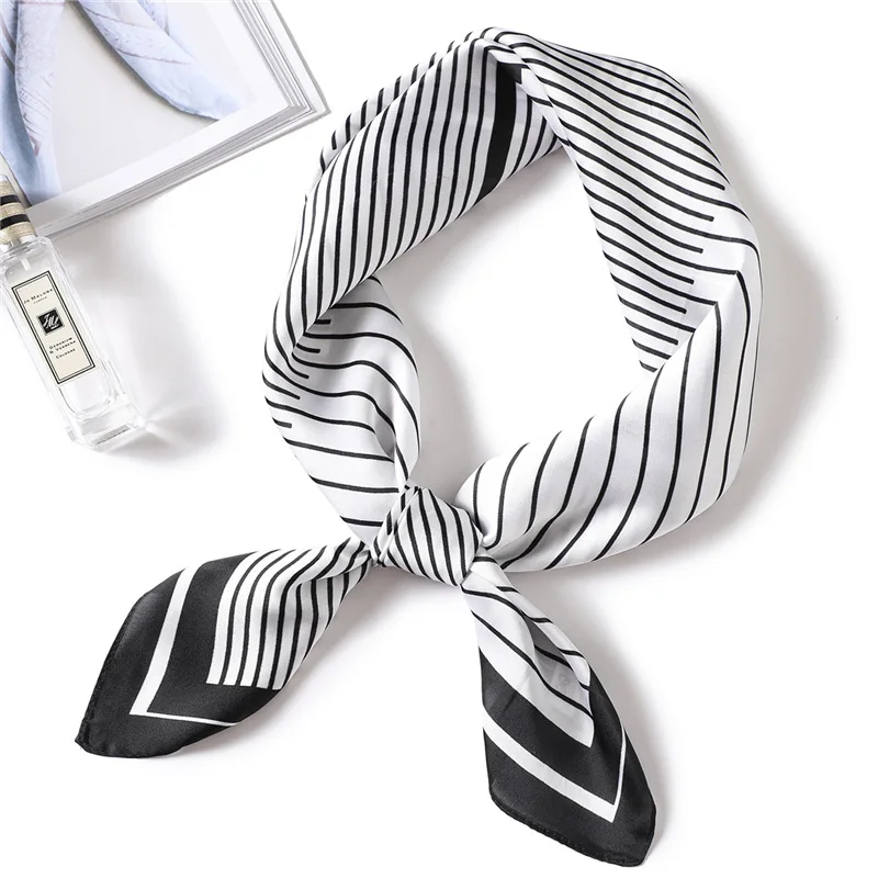 LaMaxPa 2018 Women New Fashion Square Silk Scarf Stripe Pattern High Soft Satin Scarf Elegant Hair Tie Band Neckerchief