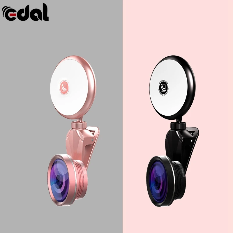 

Universal RK-19S 4K HD Wide Angle Lens Super Macro Lens Fisheye lens Camera Lens Kit With 360 Degree Rotation Phone Fill Light