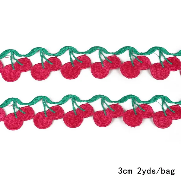 2 ярда/лот полиэстер вышитые фрукты серии кружевная отделка Свадебные DIY кружева ленты Швейные аксессуары ручной работы принадлежности ремесла - Цвет: Cherry2  3cm