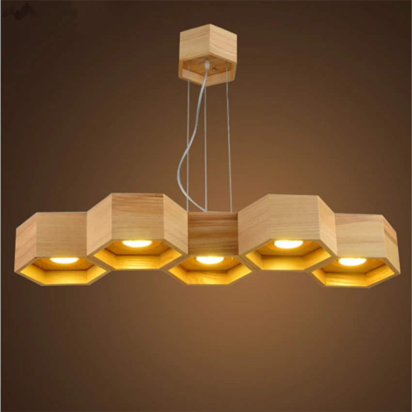 JW_Modern LED Shape Pendant Lights Wood Lighting Hanging