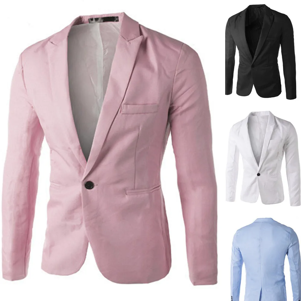 

Glamour Men's White Black Pink Blue Casual Slim Button Buckle Spring Autumn Blazer Jacket Jacket Men's Fashion
