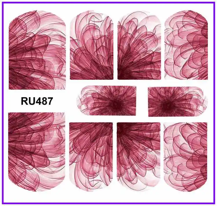 Лак для ногтей, водная наклейка, полное покрытие, цветок X RAY, прозрачные лепестки, цветы, розы, красные, синие RU487-492 - Цвет: RU487