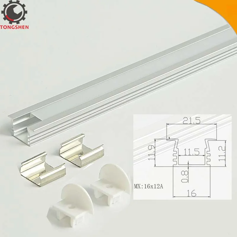 16x12mm 1m Deep Flush Aluminum Channels for Led Strips Recessed Embeded Mounting With Diffused PC Covers LED aluminum profile