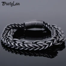 Черный мужской браслет из нержавеющей стали браслеты дружбы для мужчин ювелирные изделия 10 дюймов 25,5 см двухслойная цепочка с магнитной застежкой