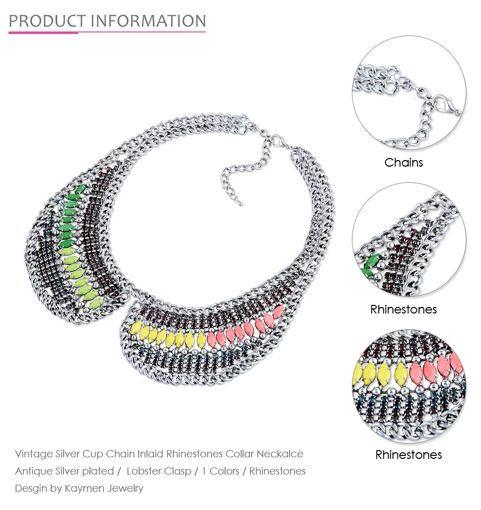 KAYMEN Новое прибытие чашки цепи и полный стразы многоцветный Torques ожерелье для женщин ювелирные изделия Броское винтажное ожерелье