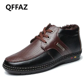 

QFFAZ Men's winter boots for 2018 soft genuine leather snow boots Waterproof and snowproof and Non-slip Plus cashmere warm shoes