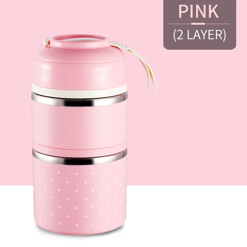 WORTHBUY милый японский термальный Ланч-бокс герметичный из нержавеющей стали Bento box детский портативный контейнер для еды для пикника и школы - Цвет: Pink 2 Layer