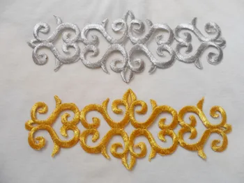 

Gold and silver Embroidered Applique Iron on Patches for Clothing Dress DIY Embroidery Fabric Patch