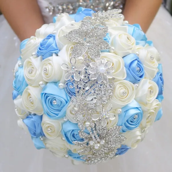 PEORCHID Брошь королевский синий искусственный букет невесты Роза невесты в руках цветы кристалл настраиваемые свадебные букеты невесты - Цвет: Color 15