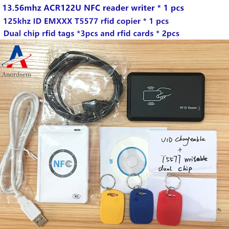 NFC ACR122U ВЧ RFID карты & 125KHZ ID Reader Writer дубликат трещин клон S50 M1 UID Изменяемая EM4100 T5577