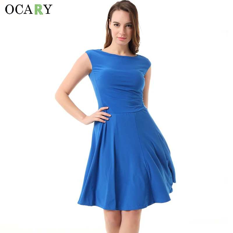 OCARY Brand Quality Elegant Women Office Dress Casual Solid Midi Dress