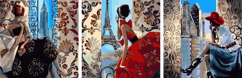 3 шт. большой Безрамное DIY фотографии Живопись по номерам на холсте настенная живопись рисовать от руки Раскраска по номерам Мода леди