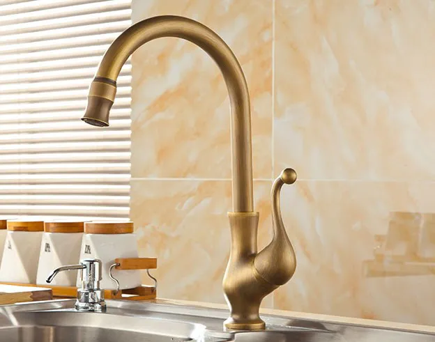 Vintage Retro Antique Brass Single Handle One Hole Bathroom Kitchen Basin Sink Faucet Mixer Tap Swivel Spout Deck Mounted msf110