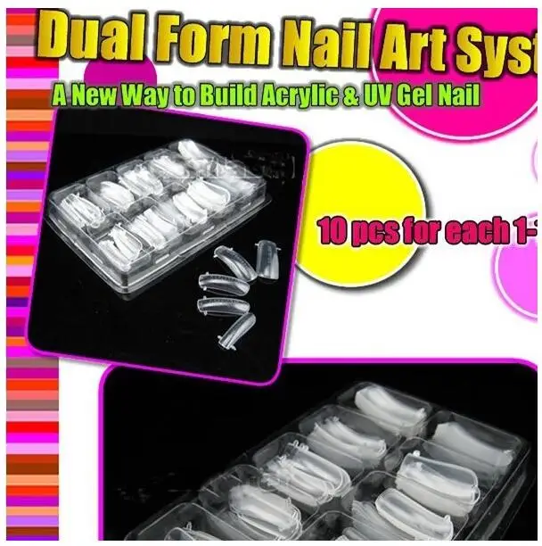 

New 100 Pcs Dual Nail Art System Form Acrylic False Tips crytal Tools Set
