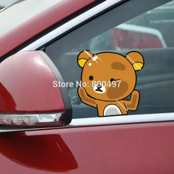 

10 x Newest Car Styling Cartoon Bear Rilakkuma Hitting the Glass Car Stickers Decals for Toyota Chevrolet Volkswagen Tesla Lada