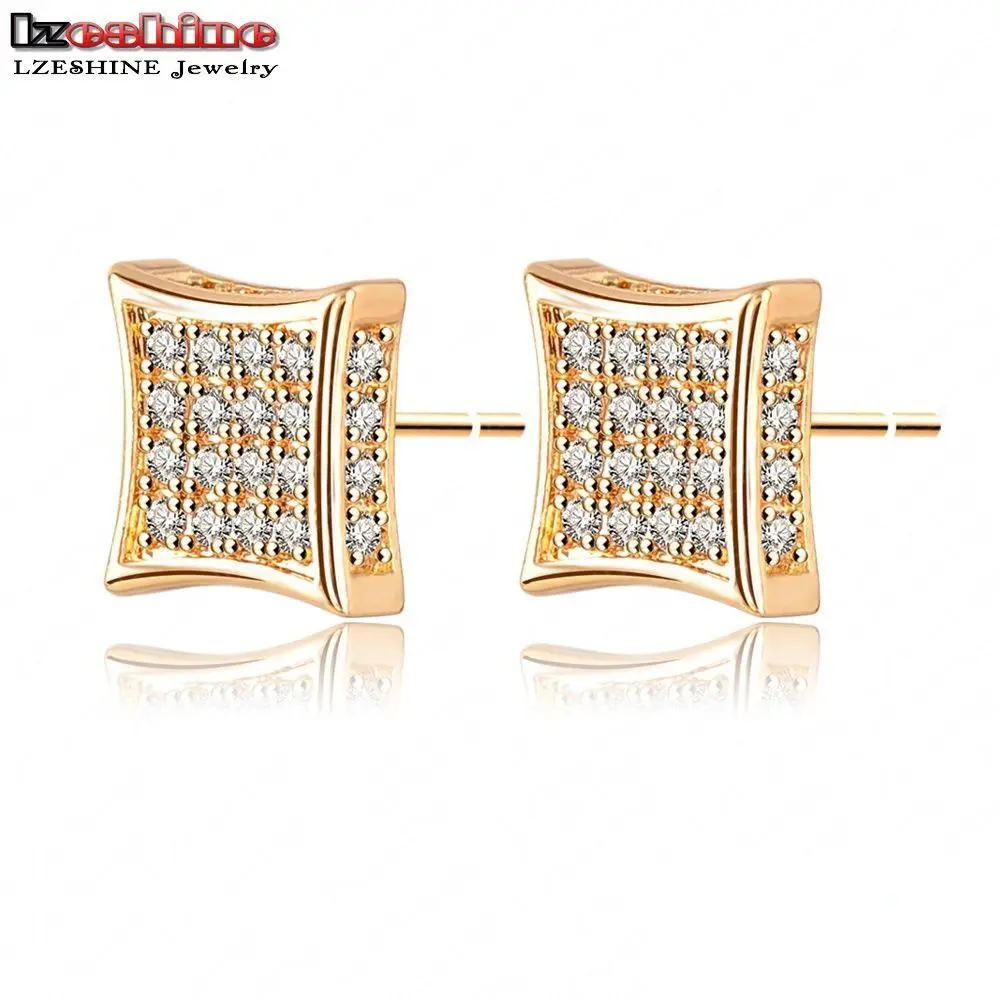 

LZESHINE Brand Stud Earrings Gold Color Micro Inlay AAA Cubic Zirconia Lovely Jewelry Earrings Wholesale CER0102