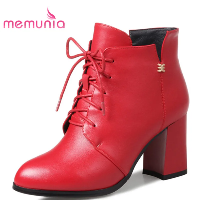

MEMUNIA women boots big size 33-43 high heels round toe fashion boots simple cross tied 2020 new ankle boots