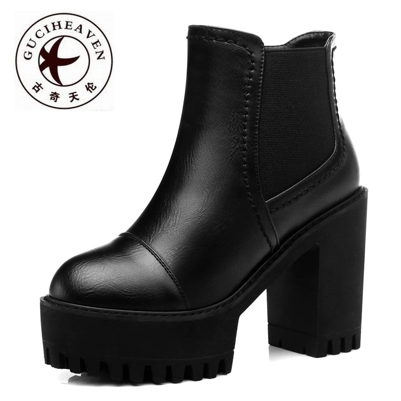 

Guciheaven Concise Women Short Boots,Comfortable Leather OL Warm Pumps,Round Toe Zipper Footwear,Rough High Heels,Winter Shoes