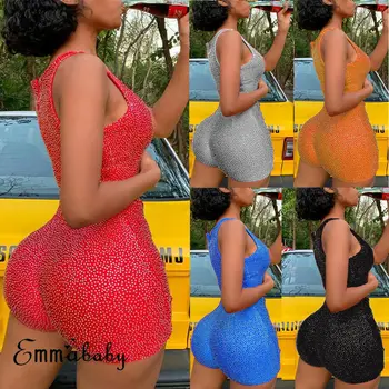 

New Summer Women Ladies Fashion Casual Summer Playsuit Holiday Solid Sleeveless Playsuit Party Clubwear Size S To 2XL