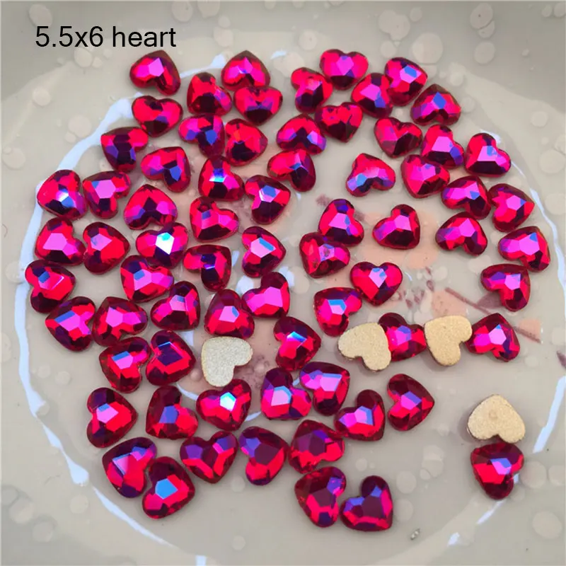 10pc Glitter Red AB Flatback Nail Rhinestones Crystal Gems DIY 3D Heart Oval Rhombus Marquise Diamo