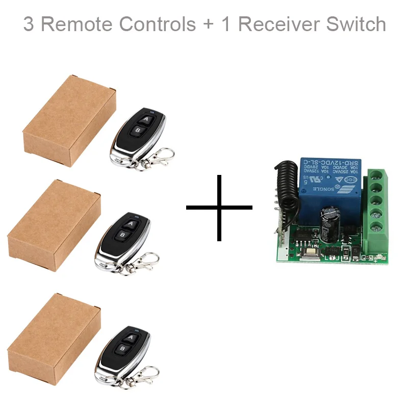 QIACHIP 433 MHz универсальный Беспроводной удаленного Управление переключатель DC 12 V 1 канал РФ реле приемника 433 MHz модуль приемника для выключателей света - Цвет: 3 RC and 1 Receiver