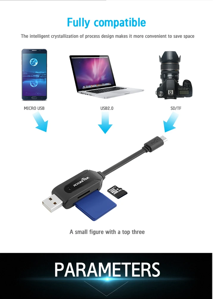 Rocketek micro usb 2,0 мульти 2 в 1 памяти otg телефон кард-ридер адаптер для SD/TF micro SD ПК компьютер Ноутбук аксессуары