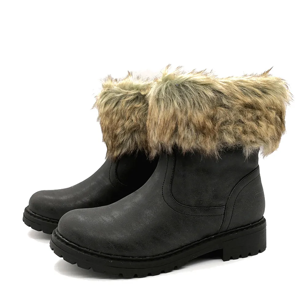 shoes Boots Women fashion Retro Slouch Keep warm Round head Shoe Boot Flat Low Heel Non Slip
