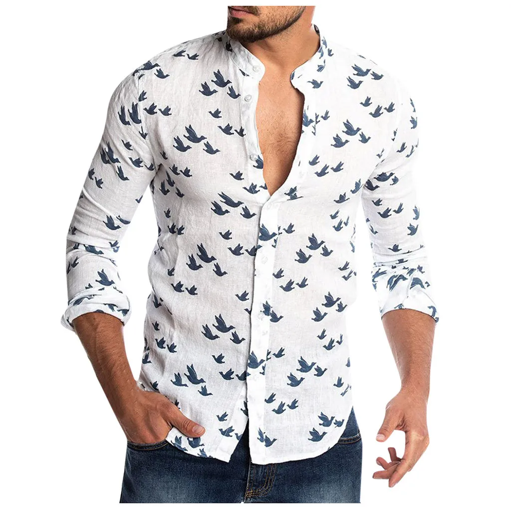 Рубашки мужские Гавайские camisas de hombre Модные мужские повседневные с отложным воротником на пуговицах Гавайские принты пляжные топы с длинными рукавами Блузка M-3XL