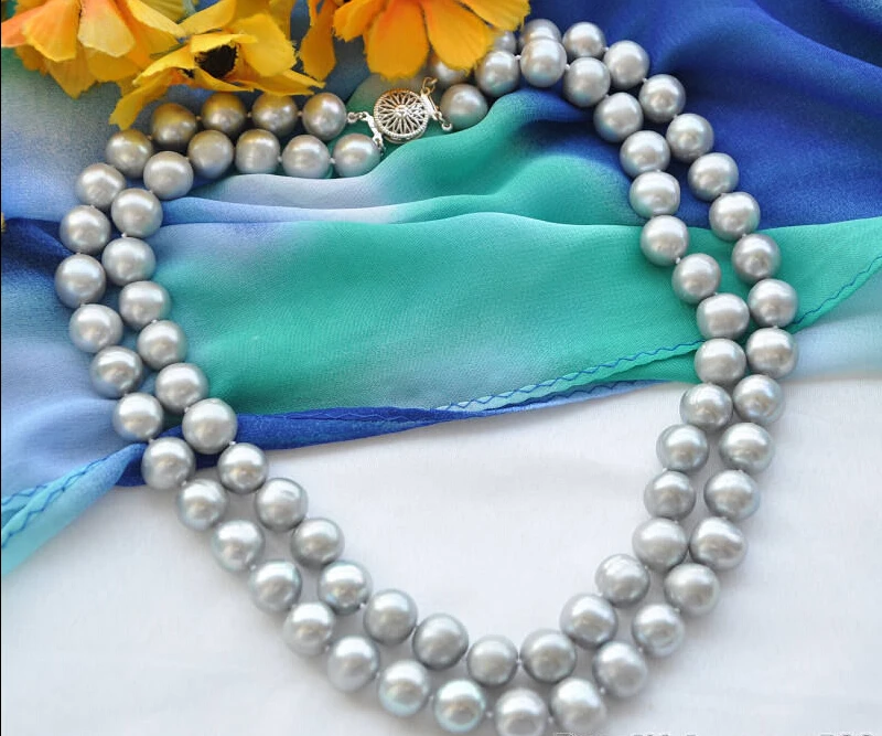 

Free shipping@@@@@ ABEAUTIFUL 2row 18" 12mm round gray freshwater pearl necklace Z5400 a