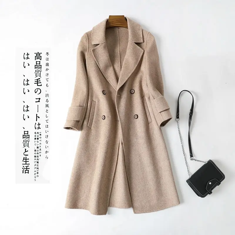 Manteaux My631 Green brown Double Longue Veste Femme White Hiver Vintage Kmetram Automne Manteau Naturelle face cream Abrigo Laine khaki Femmes Slim Cachemire Mujer WeDHIbE29Y