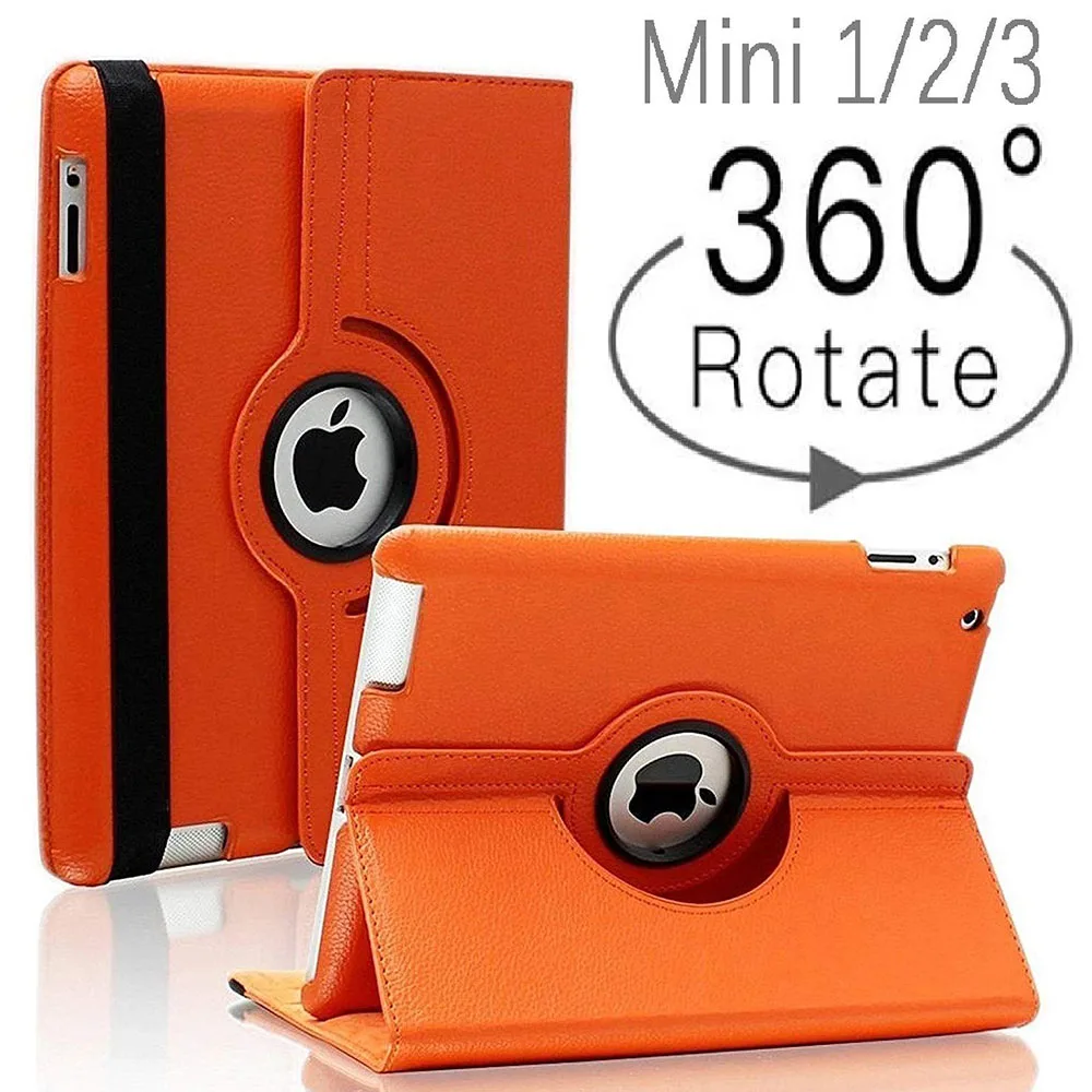 Чехол для iPad Mini, вращающийся на 360 градусов, флип-чехол из искусственной кожи, чехол для iPad Mini 2, 3, чехол-подставка s, умный чехол для планшета, спящий режим - Цвет: Оранжевый