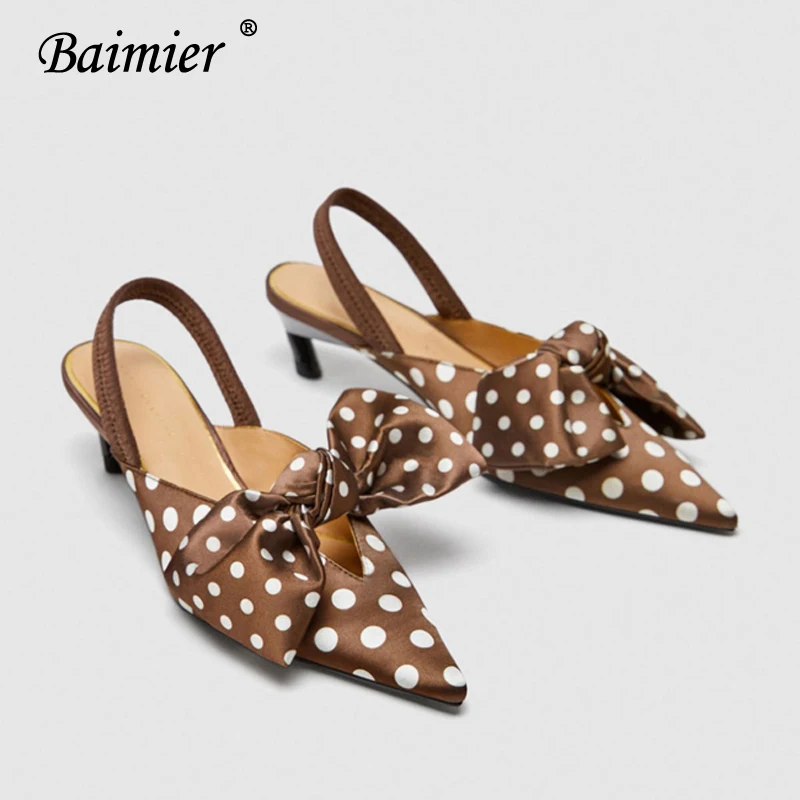 

Baimier Summer Polka Dot High Heels Sandals Women Bowtie Slingback Women Sandals Kitten Heel Women Pumps Party Dress Shoes Woman