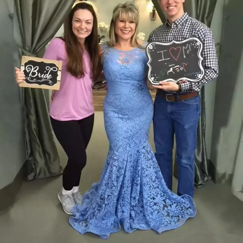 

2019 Full Lace Mermaid Mother Of The Bride Dresses Jewel Sheer Neck Mermaid Prom Dress Long Back Zipper Women Formal Party Gowns
