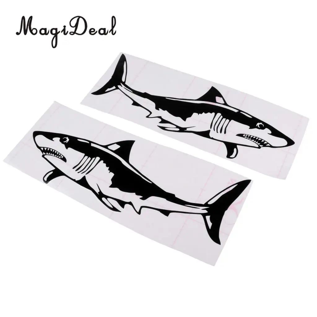 1 Pair Large Durable PVC Shark Sticker Funny Decals for Kayak Fishing Ocean Boat Canoe Dinghy Raft Car Truck Window Bumper DIY