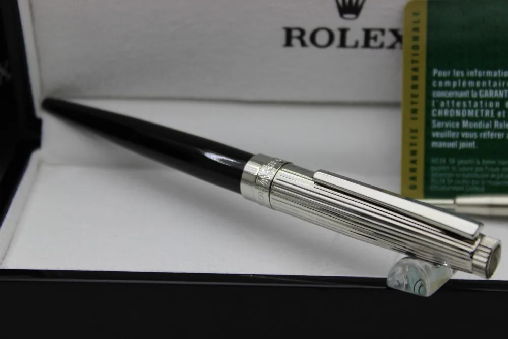 

Free Shipping RX Metal Gift Pen Silver Clip Silver Drawing Barrel Black Barrel Ballpoint Pen With Wood Box + Card NEW ARRIVAL