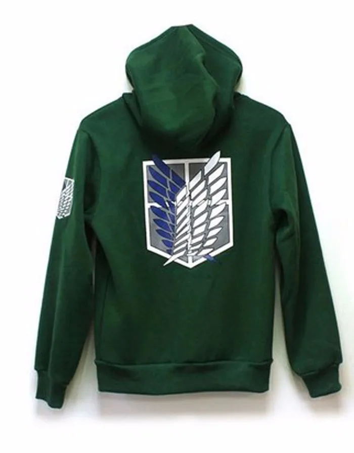 2 Colors Anime Attack on Titan Unisex Cosplay Costume Green/Black Hoodie Scouting Legion Hooded Jacket -