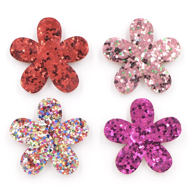 

20Pcs Sequins Flower Patches for DIY Children Hair Accessories, Glitter Padded Appliques for Clothes Sewing Supplies K58